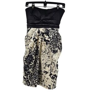 Y2K Black Ivory Floral Lace Strapless Cocktail Mini Dress Size 7 Mardi Gras Prom